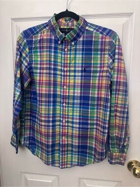 Ralph Lauren Polo Blue Green Multi-Plaid Button-Down Shirt
